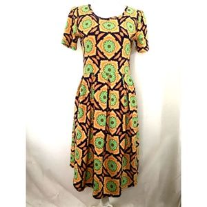 LuLaRoe Amelia dress SZ M blue orange green (E321)